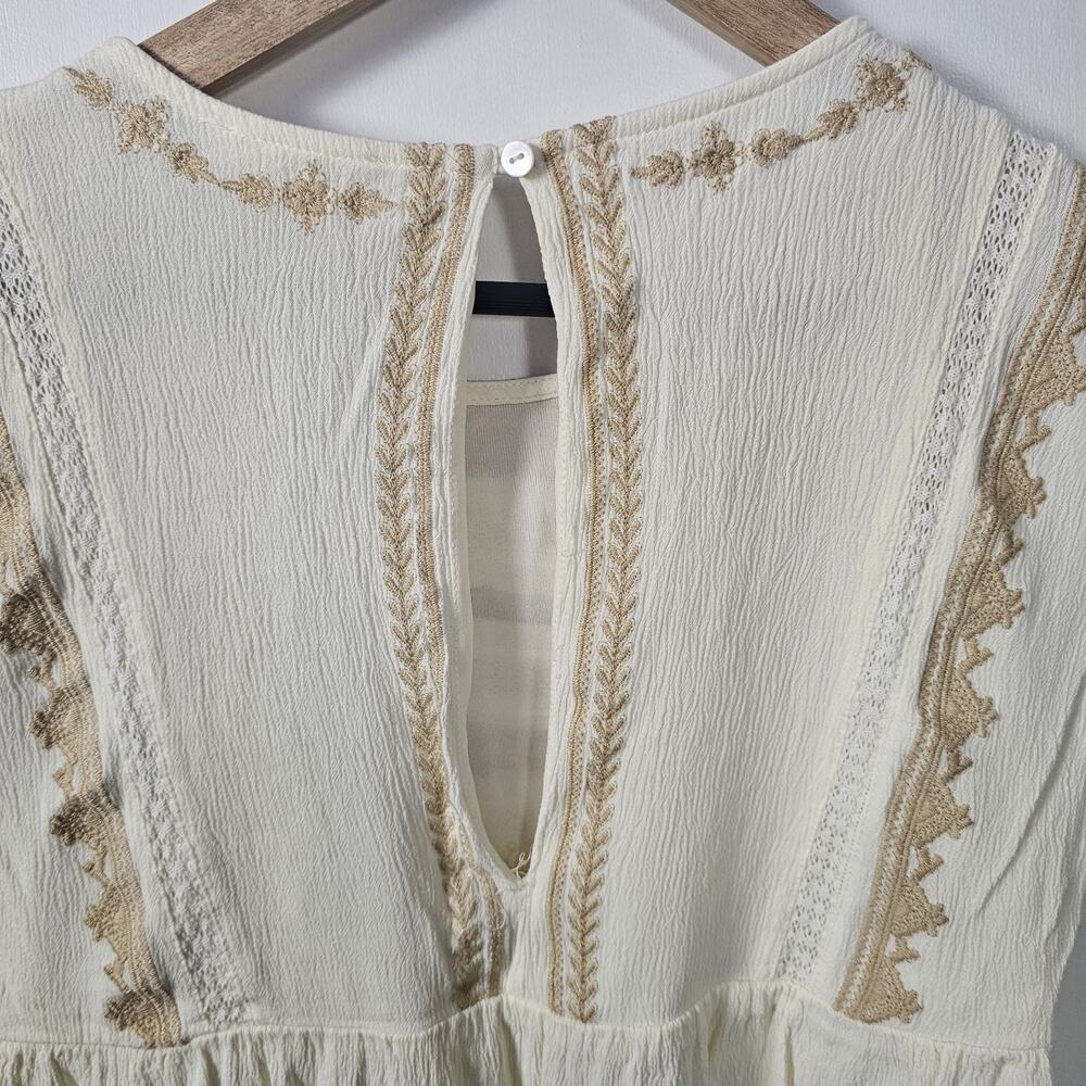 IN LOOM White Babydoll Embroidered Gauze Peasant Prairie Blouse Top Sz S - Picture 6 of 6